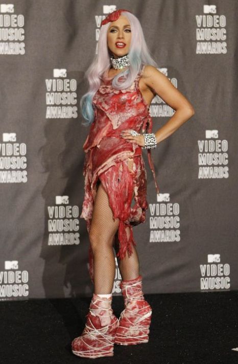 was lady gaga meat dress real. The meat dress was made of