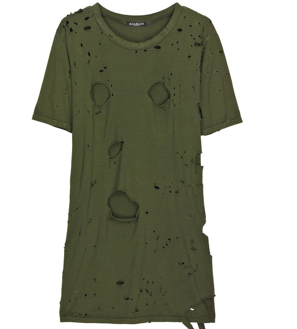  BALMAIN  Slashed army t-shirt