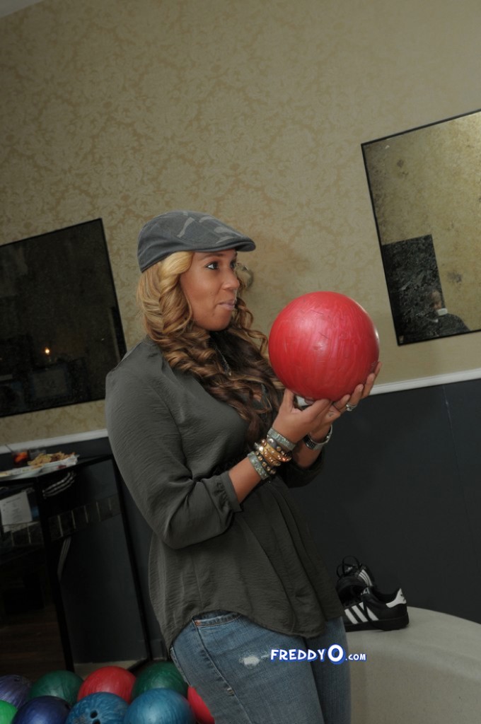 Chanita Foster concentrates on her bowling effort