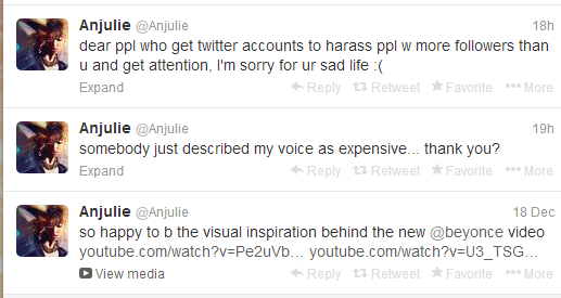 anjulie beyonce tweets