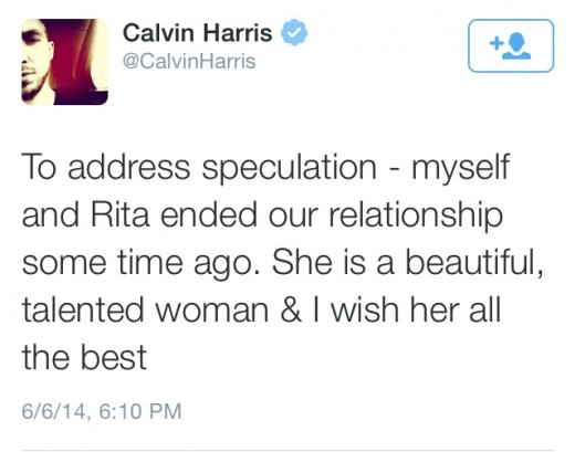 Calvin Harris confirms breakup with Rita Ora