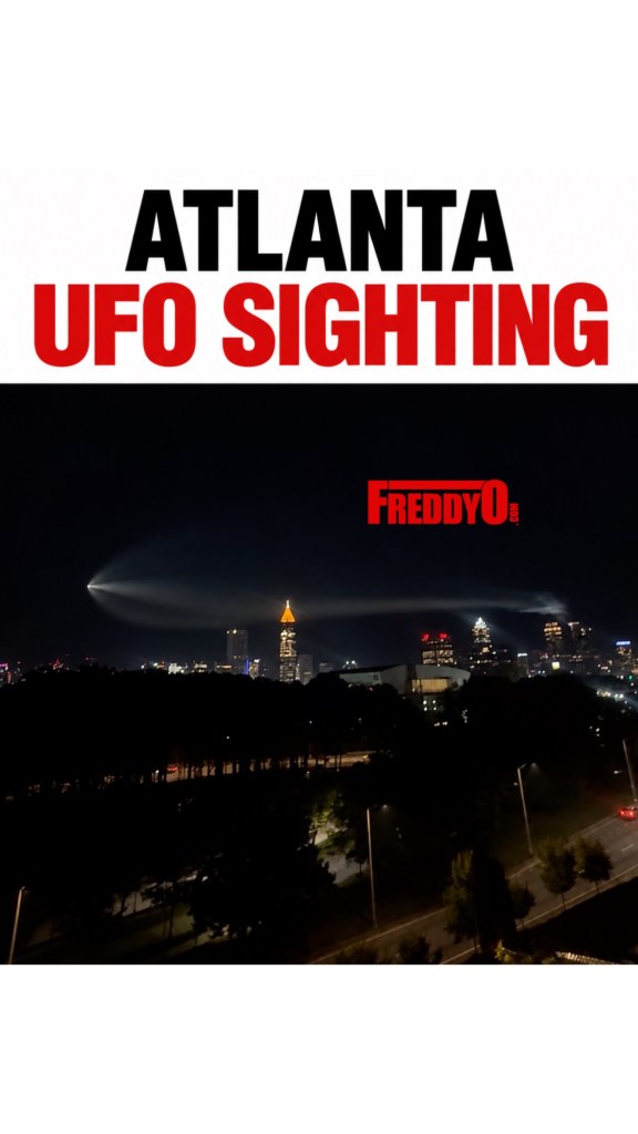 ATLANTA UFO SIGHTING graphic over the Atlanta skyline photo