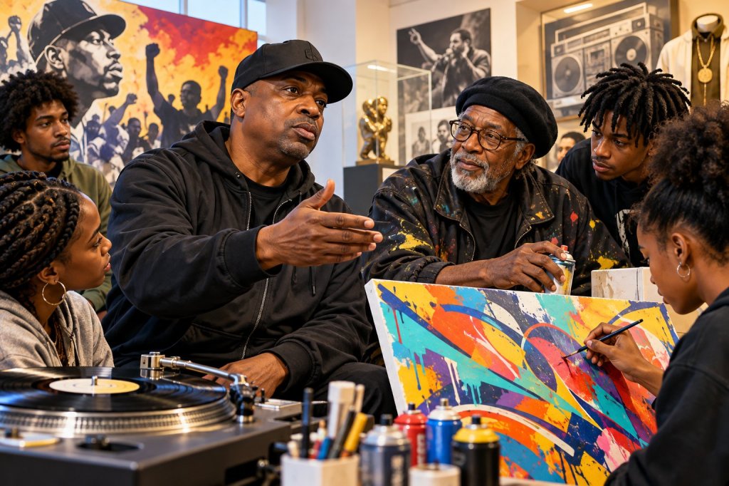 AI illustration of a hip-hop and graffiti workshop