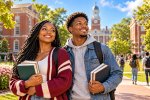 Illustration of two college students on an HBCU campus